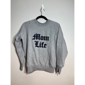 Good American Mom Life Sweatshirt Heather Gray Old English Graphic Pullover Sz 0